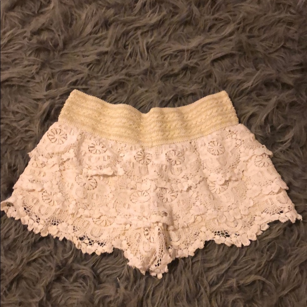 Cream colored lace shorts